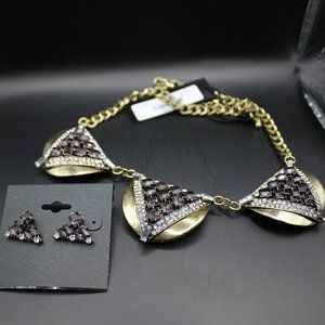Chunky Bib Purple Rhinestone Necklace & Earrings